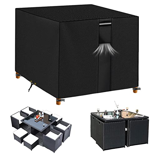 RICHIE Garden Furniture Covers Waterproof Garden Outdoor Table Cover 242x162x100cm, Heavy Duty 600D Oxford PVC Breathable Coating for Furniture S