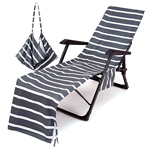 Morbuy Beach Chair Cover Towel, Solid color Striped Beach Towel Lounger Bags with Pockets Sunbed Towels Fitted Microfiber Sun Lounger Towels for