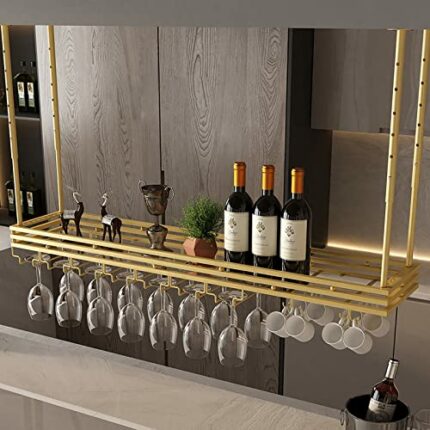 ULAINE Industrial Metal Ceiling Wine Rack, Adjustable Height, Wine Bottle Holder, Big Capacity Storage Shelf Organization, For Bars Restaurants K
