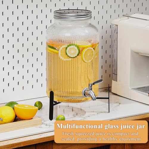 Evanda Glass Beverage Dispenser with Leakproof Stainless Steel Tap, 5.5L Iced Beverage Dispensers, Drink Dispenser for Fruit Teapot for Making Ic