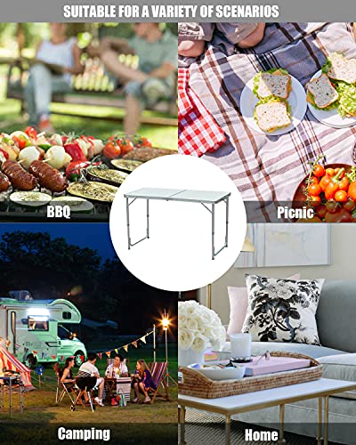 Folding Camping Table with Adjustable Height, 4ft x 2ft Aluminium Foldable Portable Picnic Table for Outdoor Indoor Kitchen Garden Party Compact