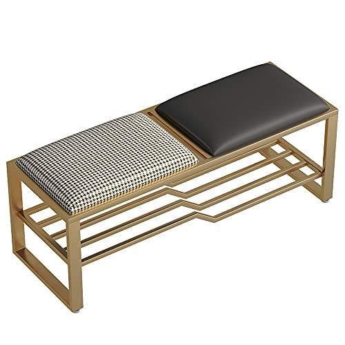 Shoe Bench with Seat Cushion Hallway/Entryway Storage Unit Bench Cabinet 2 Tiers Shoe Rack 80/100/120cm(Size:80cm/31.5in,Color:White)