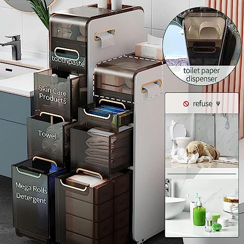 CIADAZ Toilet Paper Storage Stand, Multi-Purpose Storage Cabinet Unit for Small Space, Slim Bathroom Storage Cabinet with 3 Drawers - No Installa