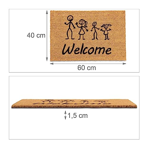Relaxdays Coir Doormat, 80% coconut 20% plastic, Natural/Black, 40 x 60 cm