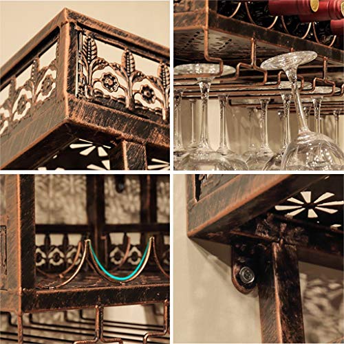 Industrial Vintage 2-Tier Wine Racks Wall Mounted, Rustic Metal Hanging Wine Bottle Holder Goblet Stemware Rack, Wall Wine Holder for Bar Wine Ce