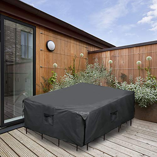 Orqihod Garden Furniture Covers Waterproof, 600D Heavy Duty Outdoor Square Table Cover with Buckle Straps, Tear-Resistant, Windproof, Grey Protec