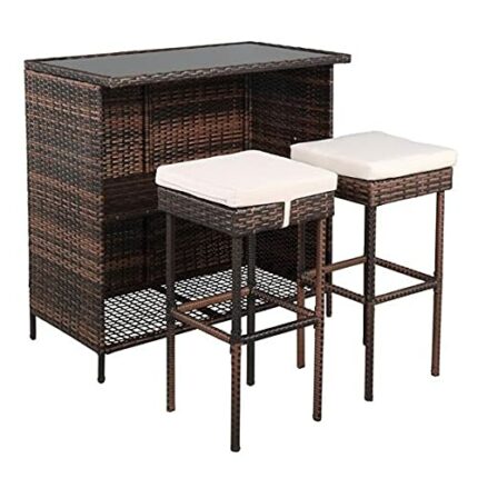 WALNUT (102 x 59 x 101) cm Bar Table And Bar Stool Three-Piece Set Brown Gradient Patio Furniture Set Outdoor Furniture Set