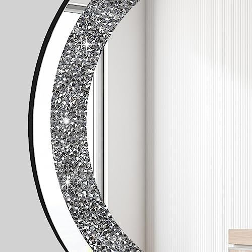 Ruomeng Round Wall Mirror Crystal Crush Diamond Mirror for Home Décor Accent Mirror for Bathroom, Entryway and Bedroom, 24"