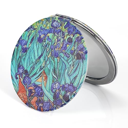 Dynippy Compact Mirror Double-Sided 1X/2X Magnifying 3.15inch Bulk Pu Leather Makeup Mirrors Square Mirror for Purses Small Pocket Portable Hand