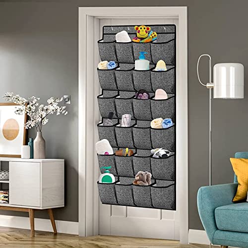 Newthinking Hanging Shoe Storage, Door Hanging Shoe Rack with 24 Large Pockets and 4 Hooks, Hanging Shoe Rack Holder Organiser for Back of Door (