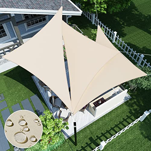 ECOOPTS 12'x12'x17' Waterproof Sun Shade Sail Triangle Canopy Cover UV Blockage for Outdoor Patio Pergola Backyard Garden (Beige)