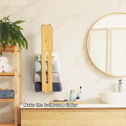 HYNAWIN Bathroom Wall Towel Rack Bamboo Bath Towel Holder for Towel Storage Wall Design Storage Organizer for Large Towels, Small Towels, Hand To