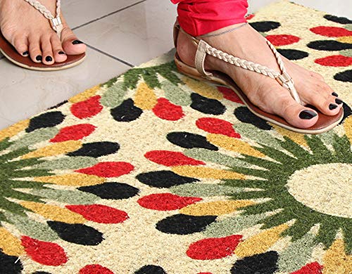 Coco&Coir Door Mats | Non-Slip | Thick Coir | Premium Quality | Rubber Backed | Eco-Friendly | Indoor | Outdoor | Heavy Duty | Flower Series | Do