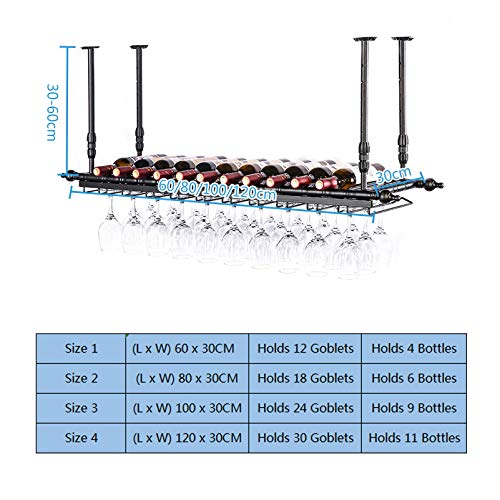 KEppd Wine Rack Wall Mounted - Bar Floating Wine Racks Adjustable Height Ceiling Mounted Wine Shelf Bottle Holder with Glasses Cups Rack for Rest