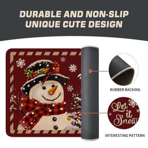 Red Christmas Welcome Doormat for Indoor/Outdoor Entrance Cute Snowman Let It Snow Decoration Door Mat Merry Xmas Kitchen Door Floor Mat Bedroom
