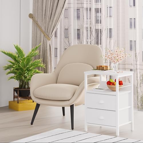 Furologee Nightstands Set 2, Bedside Table with 2 Fabric Drawers, End Table with 2 Hooks, Open Wood Shelf Side Sofa Table for Bedroom/Living Room