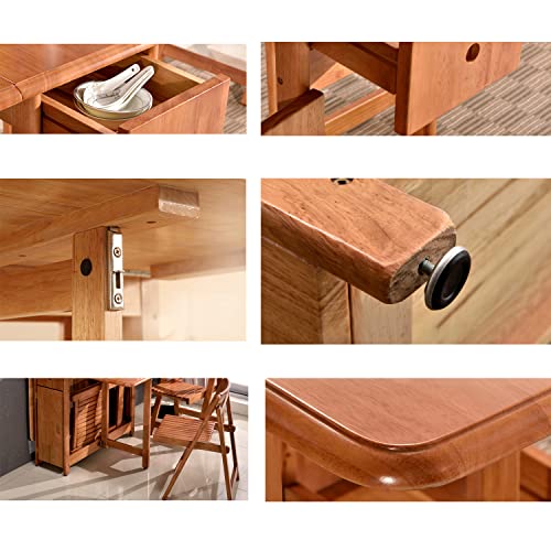 DISHENGZHEN Folding Dining Table Space Saving Dinner Table Set Extendable Dining Kitchen Table, Folding Dining Table, Folding Switch Lock, Round