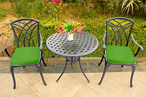 Homeology OSHOWA Grey Aluminium Weatherproof Outdoor Table and 2 Comfortable Chairs with Armrests Bistro Set with Green Cushions