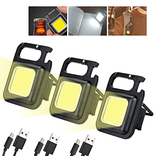 Mini LED Flashlight Torch, COB Rechargeable Keychain Small Flash Light 1000 Lumen, Portable Pocket Light 4 Light Modes Waterproof Keyring Torch f