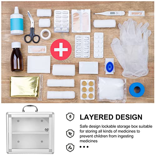 Cabilock First Aid Box with Security Lock 2 Tier Medicine Box Aluminum Alloy First Aid Case Key Storage Lock Box Emergency Lock Organizer for Hom