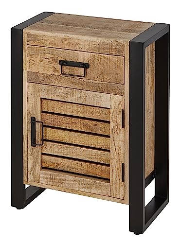 Harbour Bedside Table With Door and Drawer for Living Room, Hallway, Bedroom - Handcrafted Reclaimed Wood Small Side Table - Fully Assembled Rust