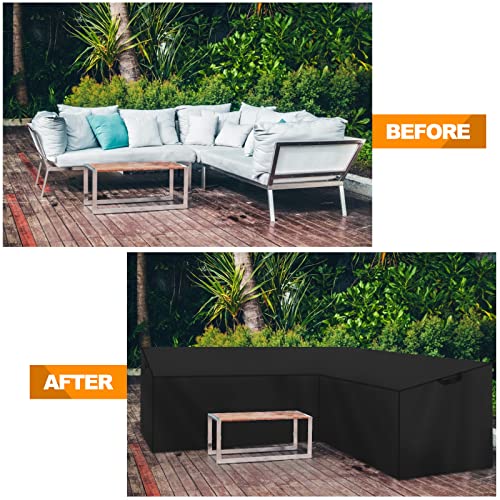 Nomiou Garden Furniture Cover, L-Shaped Lounge Cover, Waterproof Rattan Sofa Cover for Garden Furniture, Protective Cover, Tarpaulin for Corner S