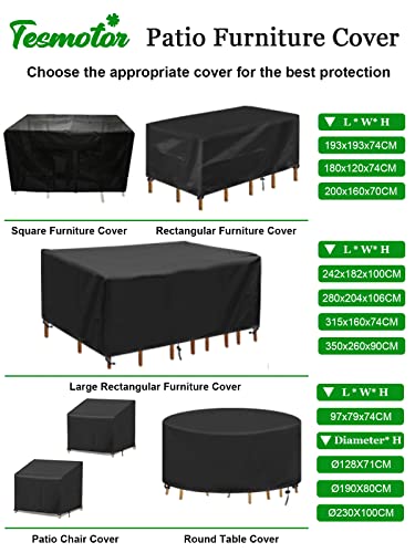 Tesmotor Garden Furniture Covers Waterproof, 420D Oxford Fabric Patio Furniture Set Covers Extra Large Outdoor Furniture Cover for Table Chairs S