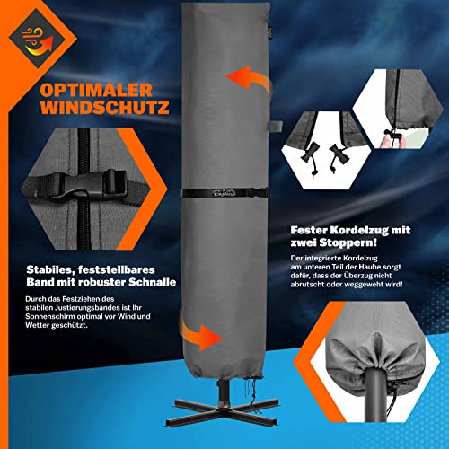 Kingsleeve® Parasol Cover For Up To 330cm Diameter Garden Parasols | With Installation Assistance Rod | Winter Proof Weatherproof Robust Tear-Res