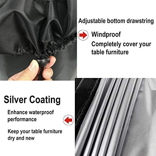 Flymer Patio Furniture Table Covers Round, 185 x 110cm Circular Patio Furniture Cover Oxford Fabric Heavy Duty Waterproof Dustproof Rip Proof Ant