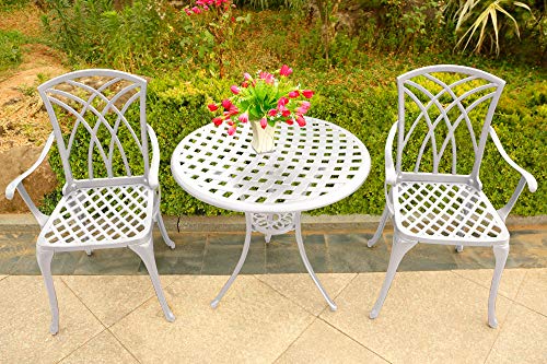 Homeology OSHOWA Cast Aluminium Weatherproof Outdoor Table with 2 Chairs Bistro Set