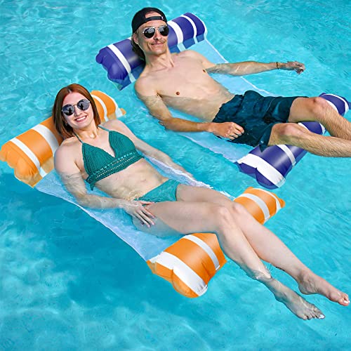 Pukitt 2 Pack Water Hammock, 4-in-1 Multi-Purpose Inflatable Pool Lounger Float with Bottom Mesh, Inflatable Hammock for Adults Kids, Portable Fl