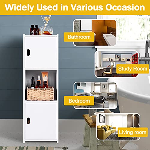 OUDIE Waterproof Bathroom Storage Cabinet,FreeStanding Cabinet Organizer Unit with 2 Door and Shelf for Store Toilet Paper,Books,Shampoo,White.