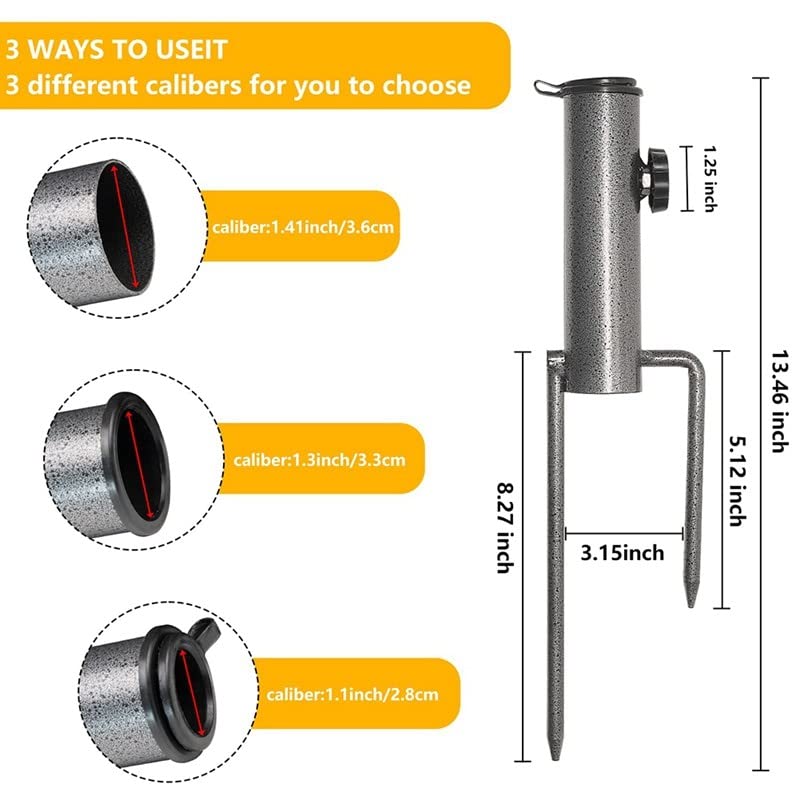 MEETOZ Heavy Duty Patio Umbrella Steel Anchor Beach Umbrella Metal Holder Stands, Stand-Sand Grass Auger with Two Forks Ideal for Use in Soil Bla