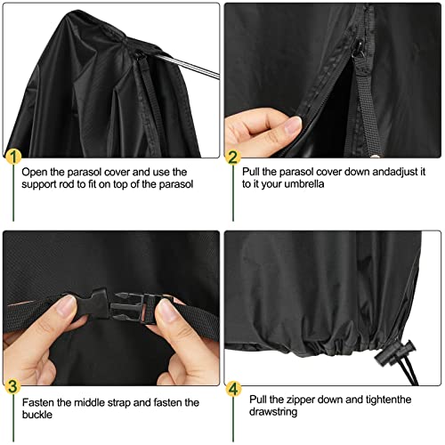 Ezilif Parasol Cover, 420D Oxford Cantilever Parasol Cover Waterproof/Windproof/Anti-UV, Parasol Covers Fit for 2.5-3.5M Garden Umbrellas(265*40/