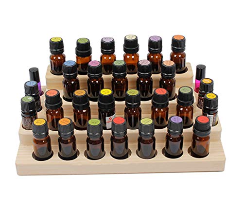 PhantomSky 30 Slots Wooden Aromatherapy Essential Oil Carrying Case, Natural Wood Essential Oil Organizer Storage Box Case Display Holds for Trav