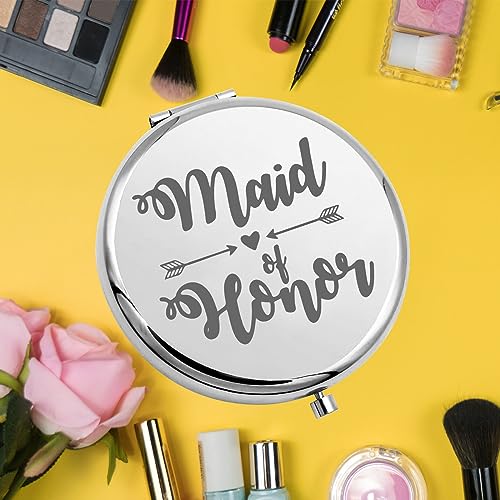 KEYCHIN Maid of Honor Pocket Mirror Bridal Shower Gifts Bridesmaid Wedding Compact Makeup Mirror for Sister Friend Bestie (Maid of Honor-S)