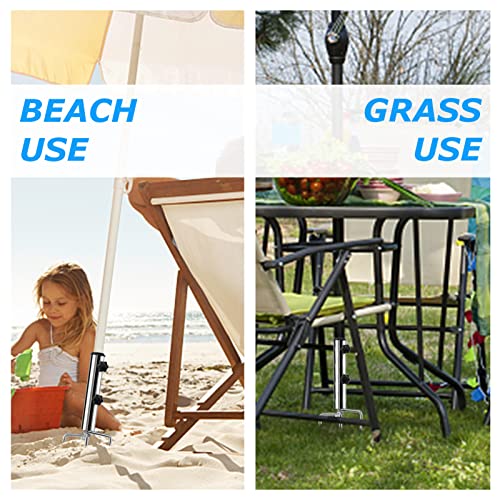 Mikytoper Umbrella Stand Anchor with 4 Spikes, Removable & Adjustable Heavy Duty Metal Parasol Base, Outdoor Umbrella Steel Anchor for Beach Gras