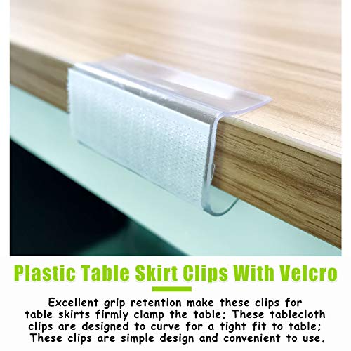 Keadic 30Pcs Clear Table Skirting Clips Tablecloth Clips with Vercro for Table 3/4 - 1 Inch with Hook and Loop for Wedding Home Meeting Party Pic