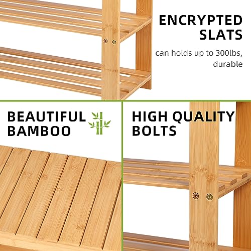 Moyilife Bamboo Shoe Rack Bench, 3 Tier Shoes Storage Bench for Entryway Living Room Bathroom Bedroom (Natural Color)
