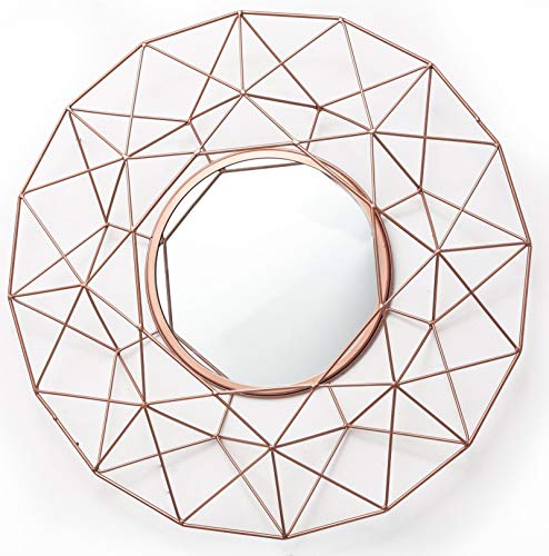 Cherish Home Rose Gold Geometric Round Contemporary Modern Wire Wall Mirror