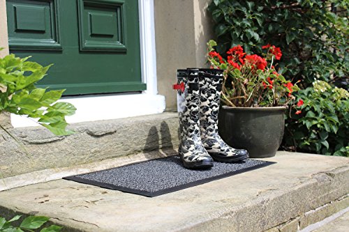 JVL Patterned Dirt Stopper Scraper Square Design Entrance Door Mat, Grey, 45 x 75 cm