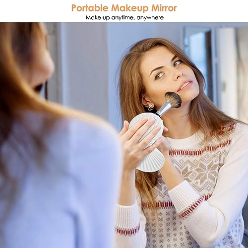 Folding Travel Mirror Lighted Makeup Mirror (White)