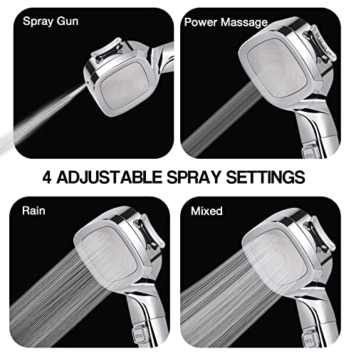 Minicoco Shower Head High Pressure Shower Heads with Shower Filter Core, 4 Spray Modes and Pause Switch Design for Power Shower Head to Increase