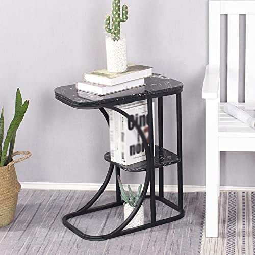 JYDQM Balcony Coffee Table Small House Marble Side Cabinet Living Room Sofa Corner Bedroom Bedside Table (Color : Gold+white marble)