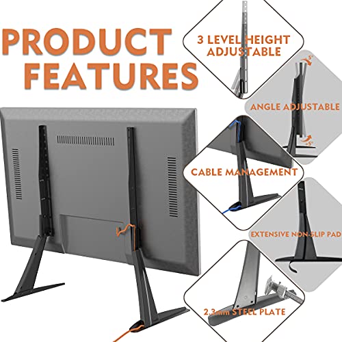 Hemudu Universal Table Top TV Stand Base VESA Pedestal Mount TV Legs for 27 inch to 55 inch LCD LED Plasma Flat Screen TVs with Cable Management