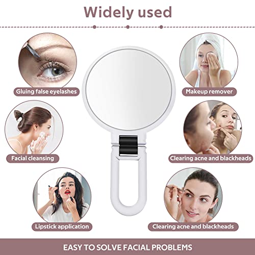 Magnifying Hand Held Mirror, 1x/10x Double Side Magnifying Makeup Mirror Folding Magnification Hand Mirror with Handle for Travel Table Desk Bath