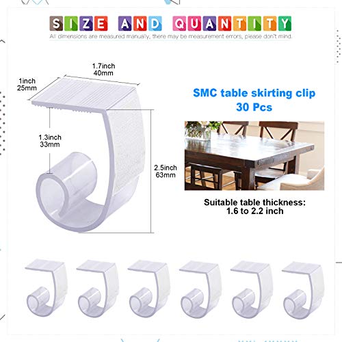 Glarks 30 Pack Plastic Table Cover Clips Tablecloth Clips Table Skirting Clips with Hook and Loop for 1 3/ 5 to 1 4/ 5 inch Table Great for Indoo
