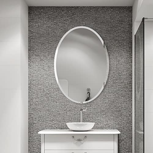 Nucovak 20 "x28 Oval Beveled Mirror/1 "Beveled Polished/Bathroom Frameless Mirror/Minimal Decoration Style Suitable for Bathrooms, Entrances, Liv