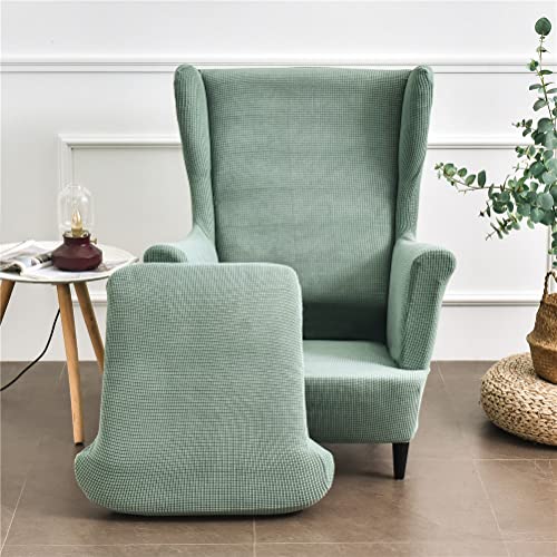 Highdi Wingback Chair Covers 2 Piece Stretch Wing Chair Slipcover, Solid color Jacquard Thicken Strandmon Sofa Cover Furniture Protector for Armc