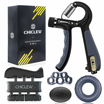 CHICLEW Counting Hand Grip Strengthener Forearm Trainer Set (5 pack), 10-100kg Adjustable Hand Gripper, Finger Trainer, Finger Stretcher, Hand Gr